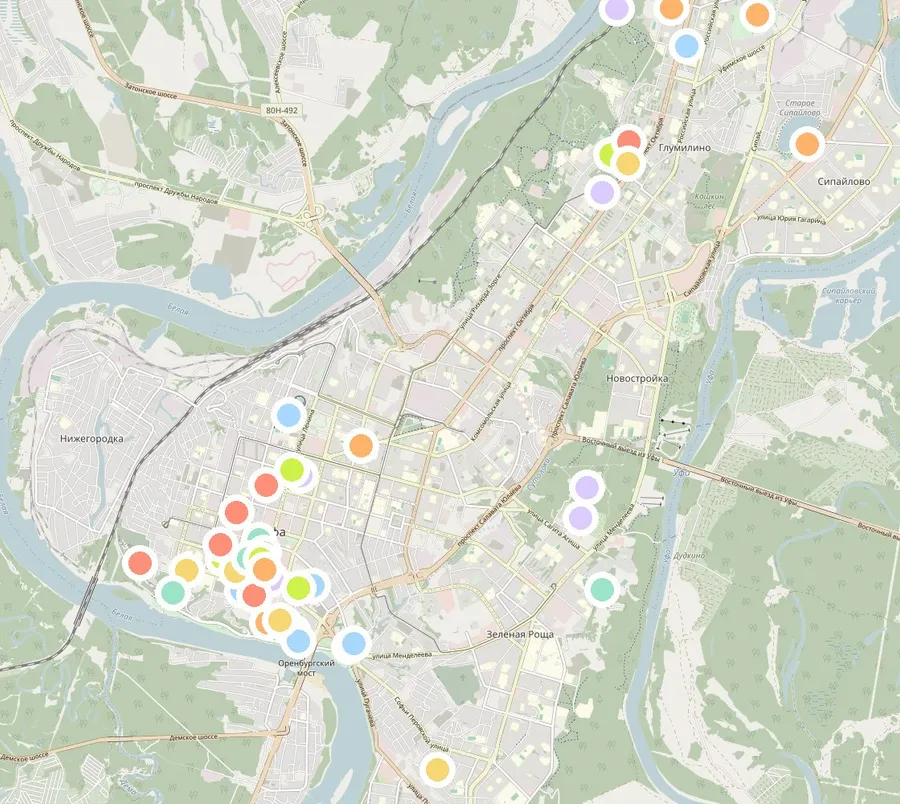 Карта мест Уфы